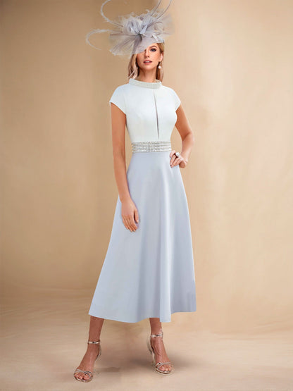 A-Line/Princess Beaded Scoop Neck Keyhole Midi Dress Mother of the Bride Dresses