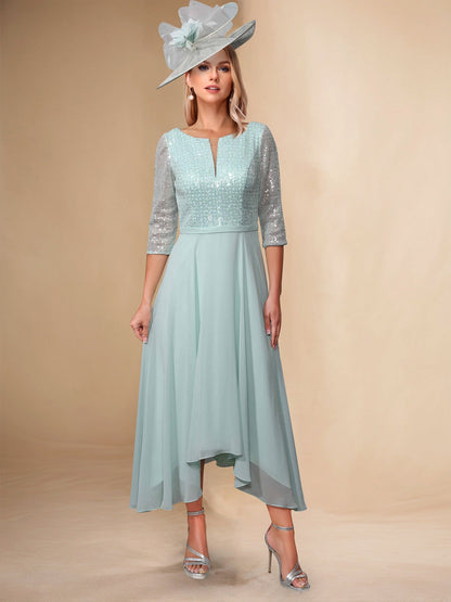 A-Line/Princess Illusion V-Neck Sequin Bodice Asymmetrical Mother of the Bride Dresses
