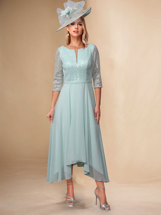 A-Line/Princess Illusion V-Neck Sequin Bodice Asymmetrical Mother of the Bride Dresses