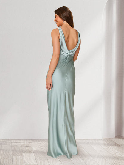 Sheath/Column V-Neck Floor-Length Long Ruched Bridesmaid Dresses