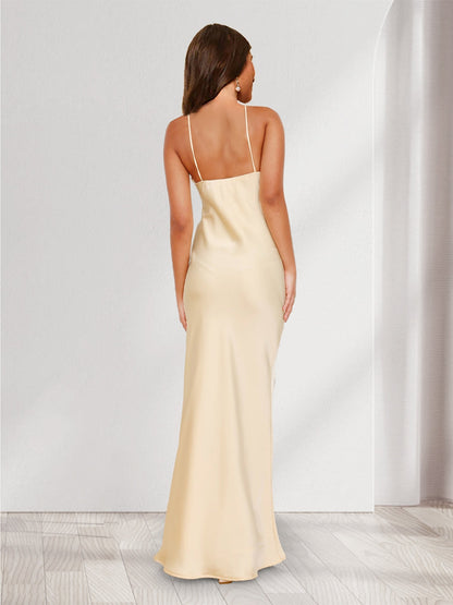 Sheath/Column Spaghetti Straps Floor-Length Minimalist Bridesmaid Dresses