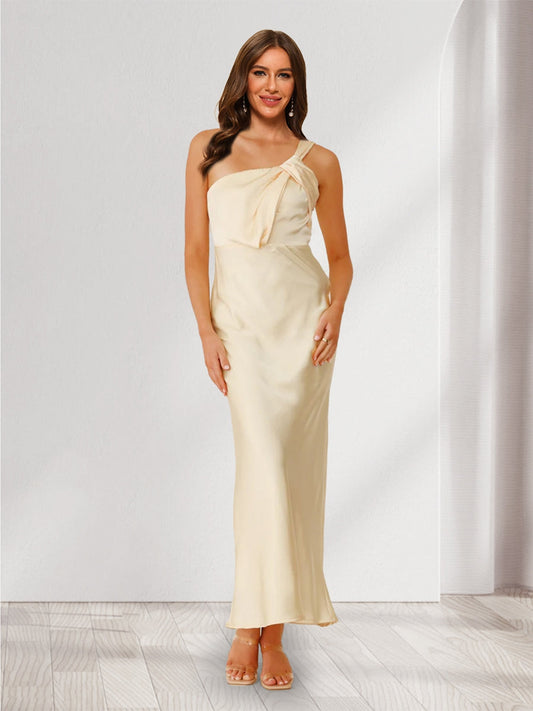 Sheath/Column Off-the-Shoulder Ankle-Length Ruched Chic Bridesmaid Dresses