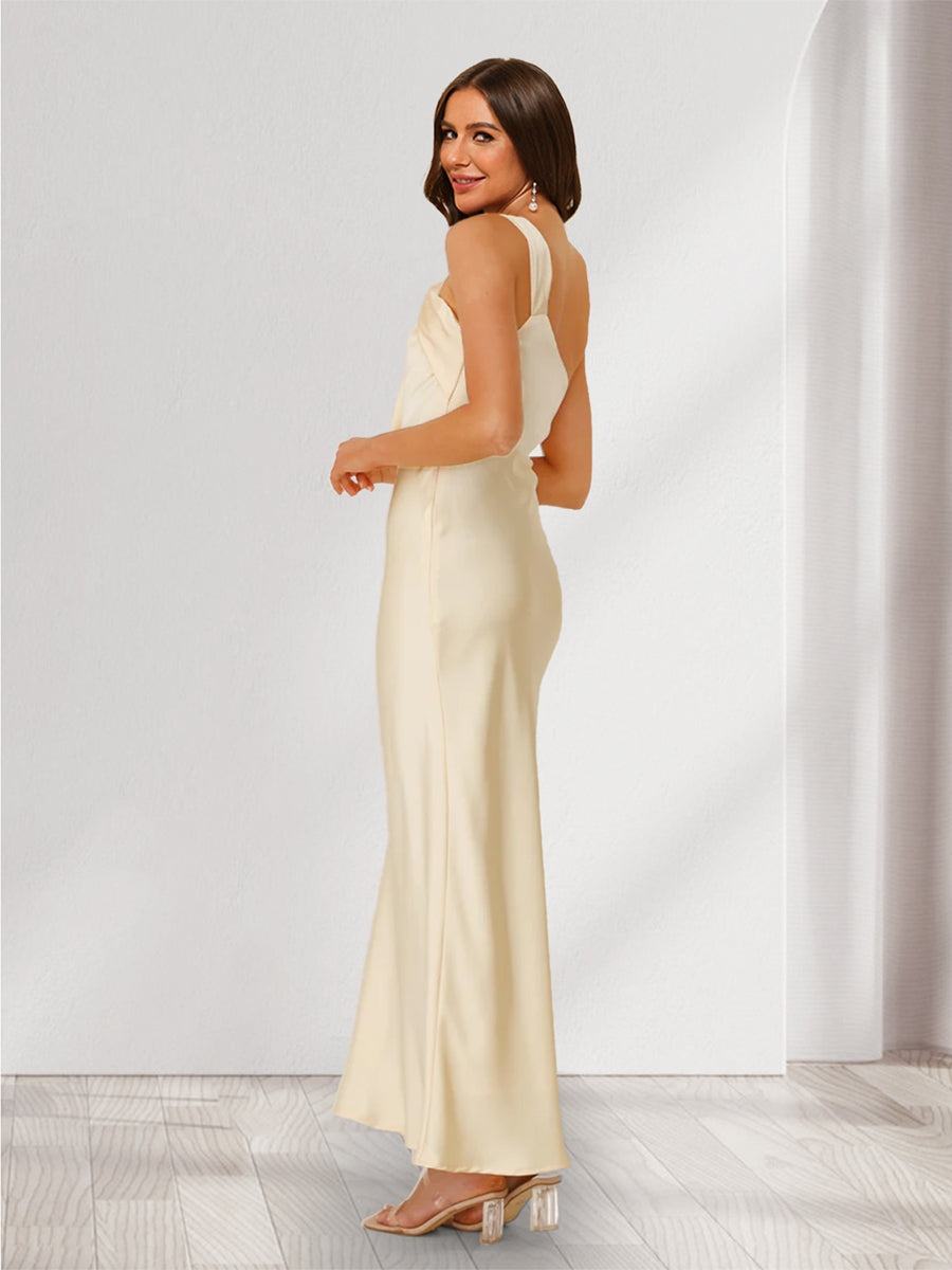 Sheath/Column Off-the-Shoulder Ankle-Length Ruched Chic Bridesmaid Dresses