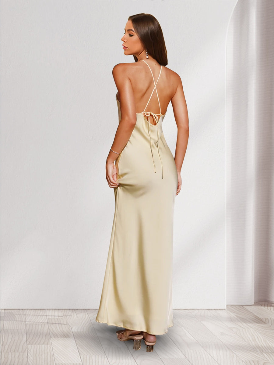 Sheath/Column Halter Long Dress Sexy Bridesmaid Dresses