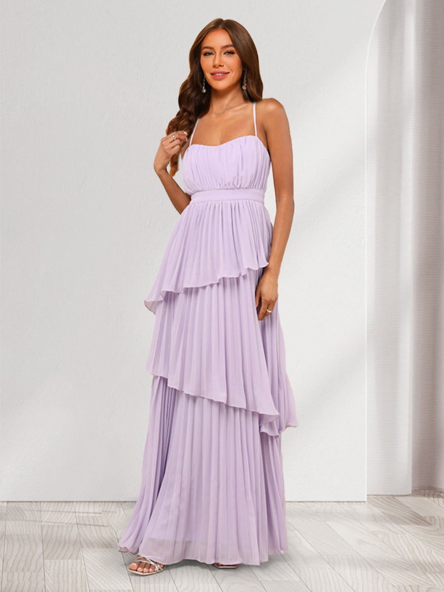 A-Line/Princess Spaghetti Straps Bridesmaid Dresses with Pleats & Ruffles