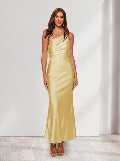 Trumpet/Mermaid One-Shoulder Ruched Ankle-Length Bridesmaid Dresses