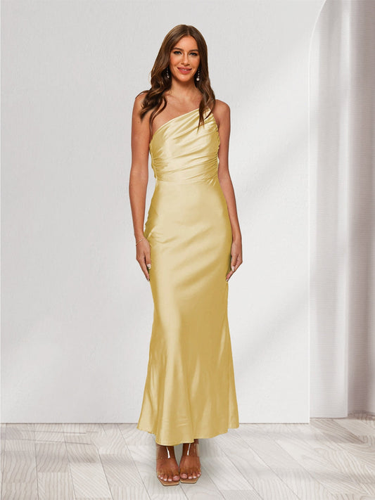 Trumpet/Mermaid One-Shoulder Ruched Ankle-Length Bridesmaid Dresses