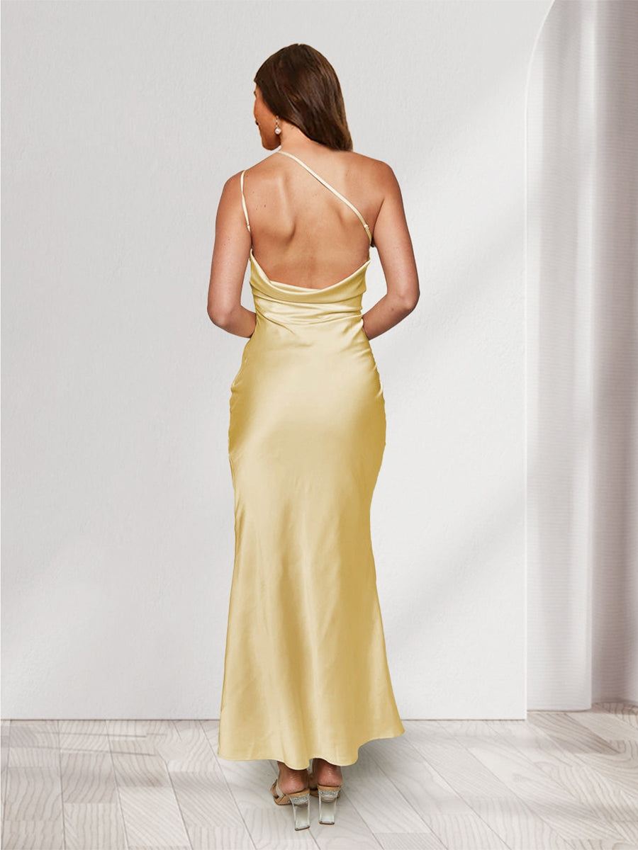 Trumpet/Mermaid One-Shoulder Ruched Ankle-Length Bridesmaid Dresses