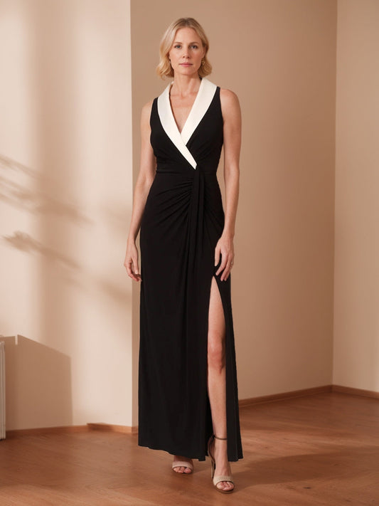 Sheath/Column V-Neck Sleeveless Long Evening Dresses with Split Side