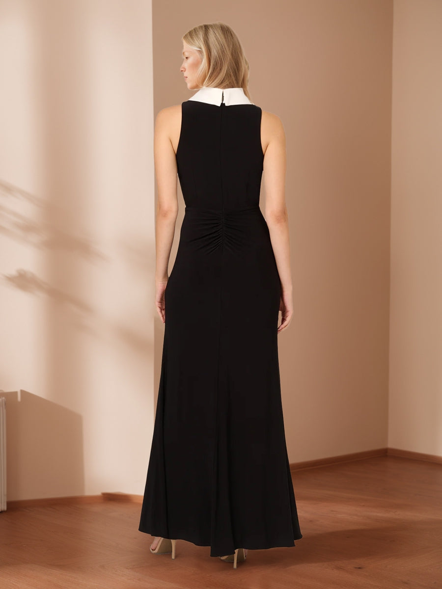 Sheath/Column V-Neck Sleeveless Long Evening Dresses with Split Side