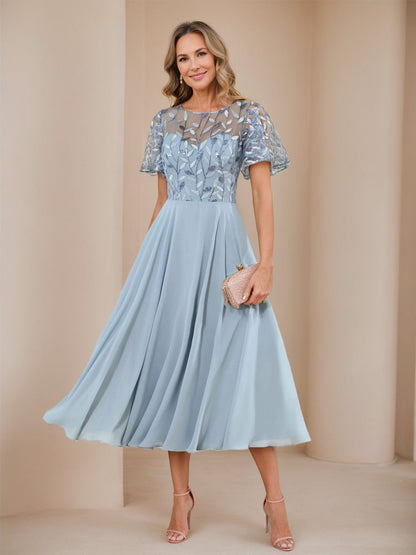 A-Line/Princess Illusion Crew Neck Sequin Appliques Mother of the Bride Dresses