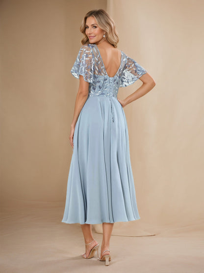 A-Line/Princess Illusion Crew Neck Sequin Appliques Mother of the Bride Dresses