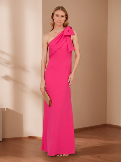 Sheath/Column One-Shoulder Bow Maxi Dress Long Evening Dresses