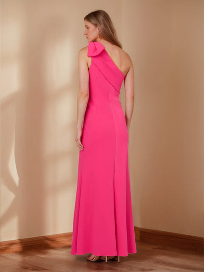 Sheath/Column One-Shoulder Bow Maxi Dress Long Evening Dresses
