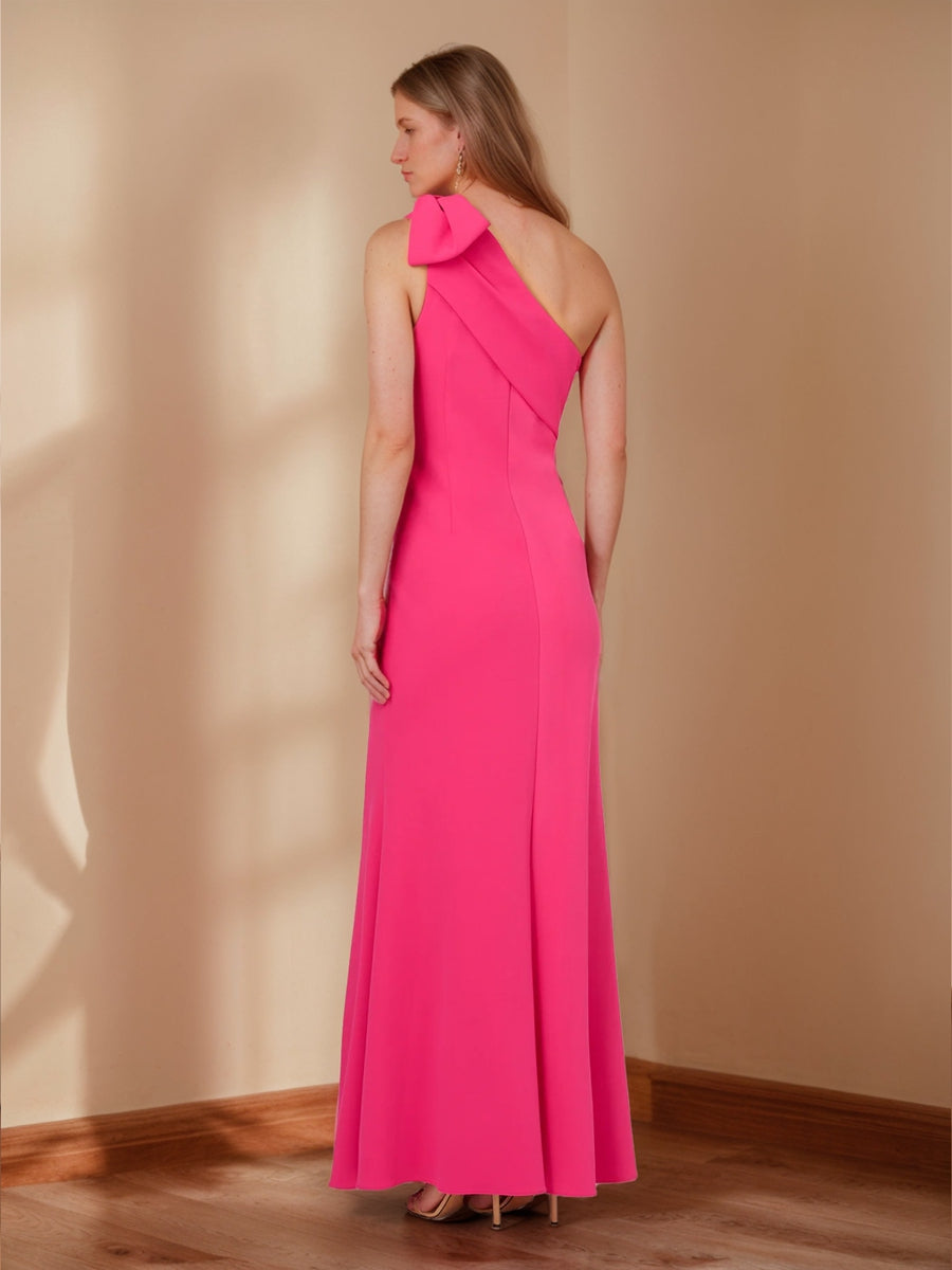 Sheath/Column One-Shoulder Bow Maxi Dress Long Evening Dresses