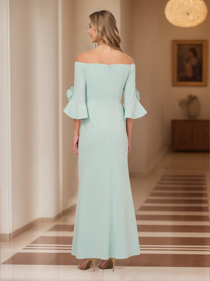 Trumpet/Mermaid Off-the-Shoulder Bell Sleeves Mother of the Bride Dresses with Rosette