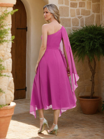 A-Line/Princess One-Shoulder Asymmetrical Chiffon Mother of the Bride Dresses with Ruffles