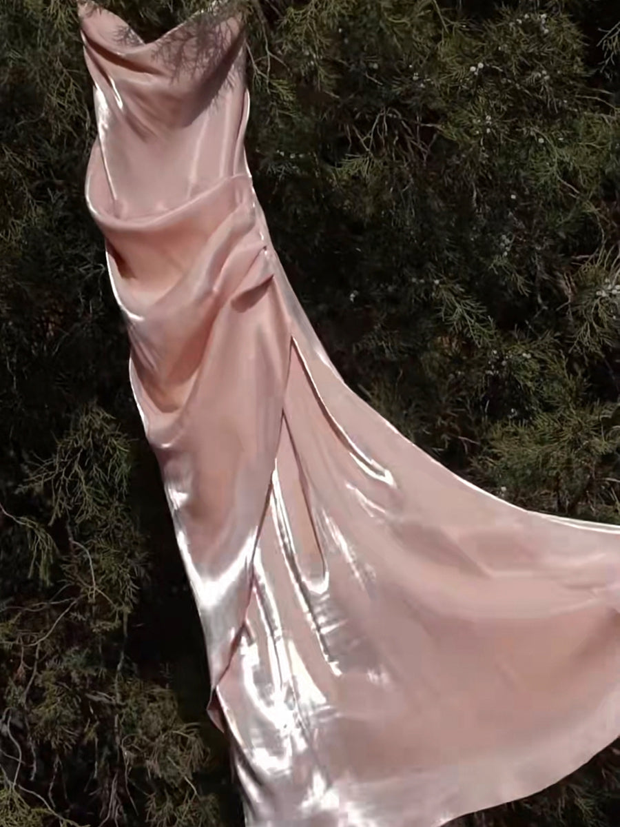 A-Line/Princess Chic Spaghetti Straps Floor-Length Ruched Maxi Dresses