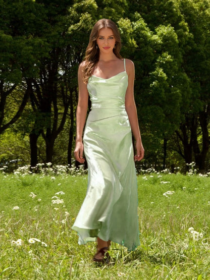 A-Line/Princess Chic Spaghetti Straps Floor-Length Ruched Maxi Dresses