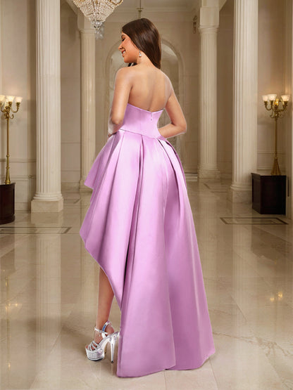 Ball-Gown/Princess Strapless Asymmetrical Ruffle Satin Prom Dresses