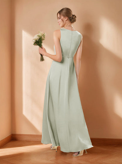 A-Line/Princess V-Neck Sleeveless Elegant Evening Dresses with Split Side & Button