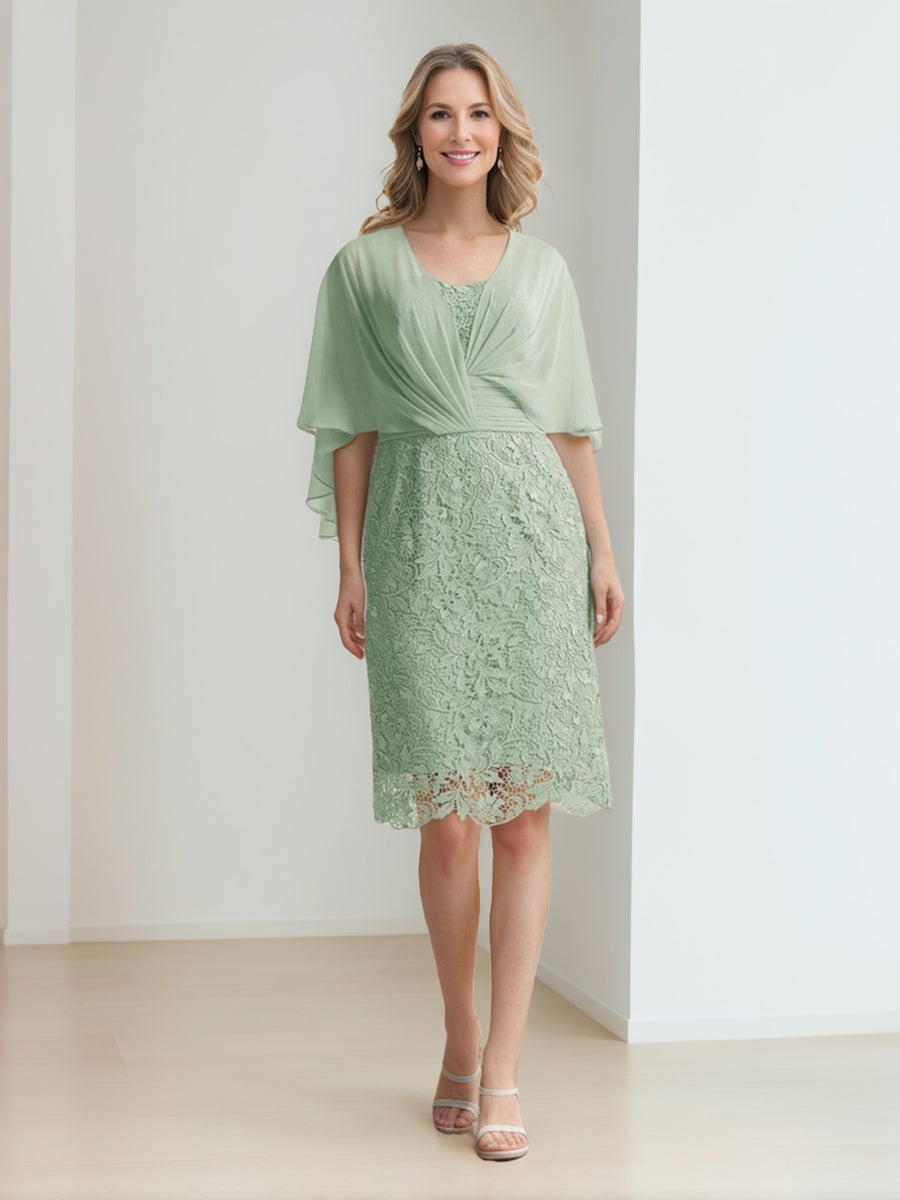 Sheath/Column Scoop Knee-Length Mother of the Bride Dresses with Ruffles & Appliques