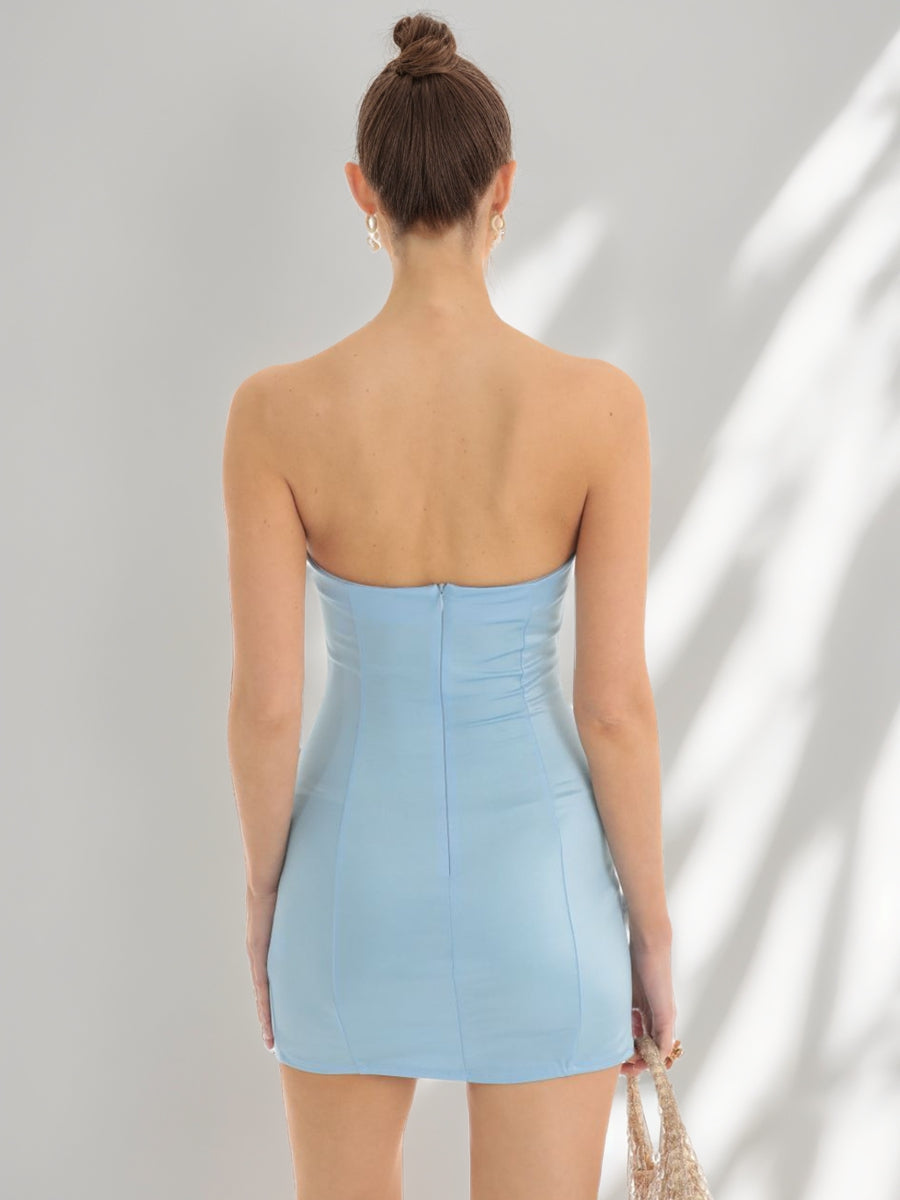 Sheath/Column Strapless Short/Mini Cocktail Dresses with Ruffles & Side Slit