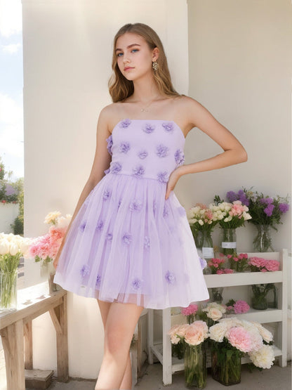 A-Line/Princess Strapless Sleeveless Short Cocktail Dresses with Floral Appliques
