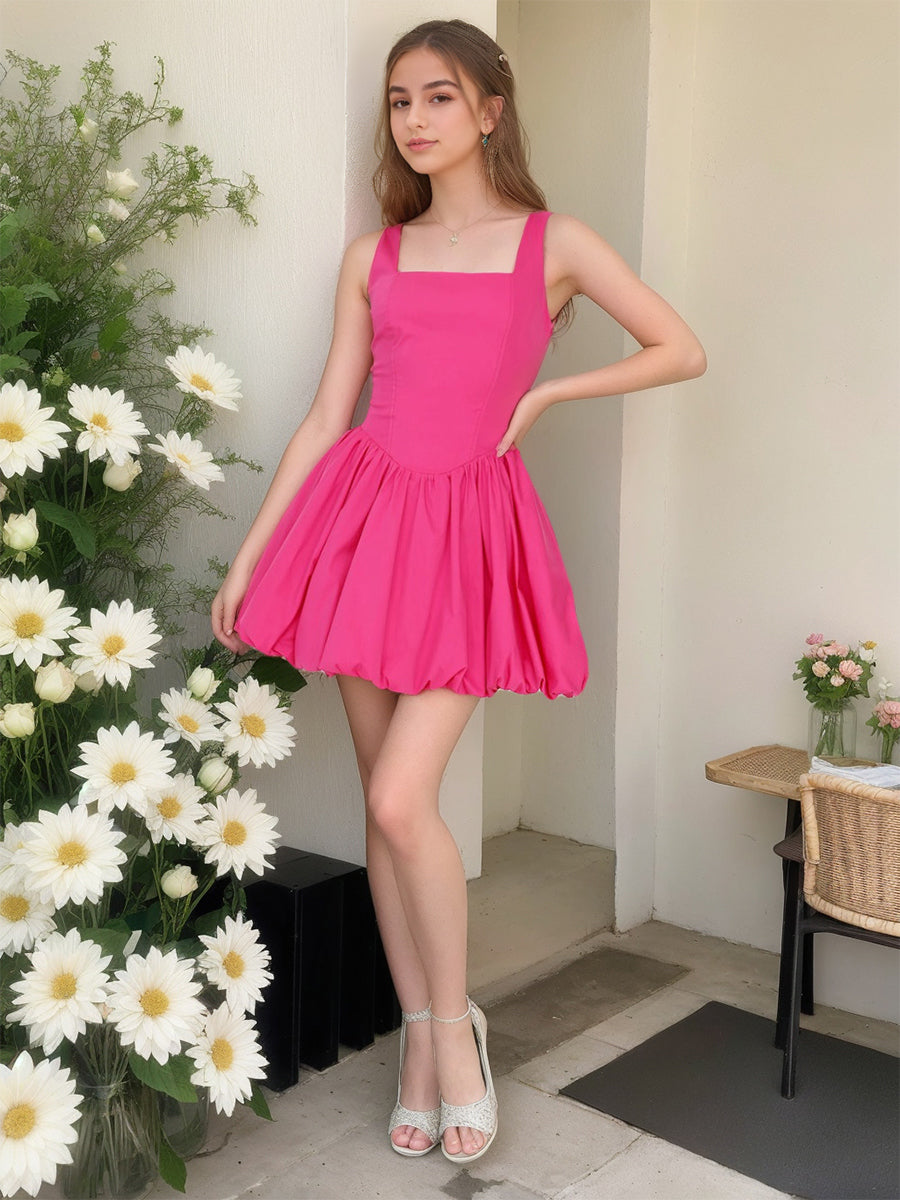 A-Line/Princess Square Neck Sleeveless Short Pleated Cocktail Dresses