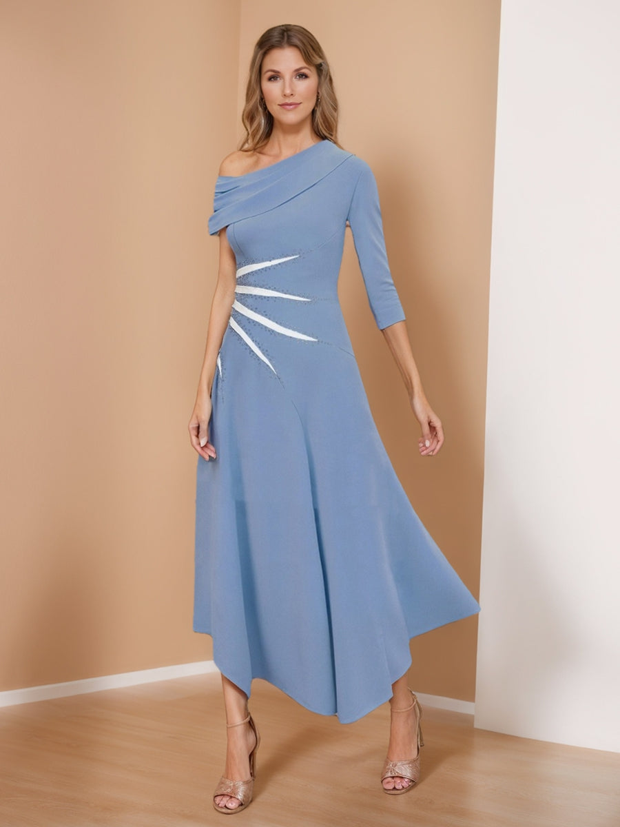 A-Line/Princess One-Shoulder Asymmetrical Sleeves Mother of the Bride Dresses with Rhinestones