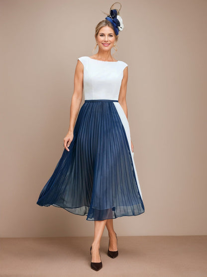 A-Line/Princess Scoop Neck Sleeveless Tea-Length Pleated Mother of the Bride Dresses