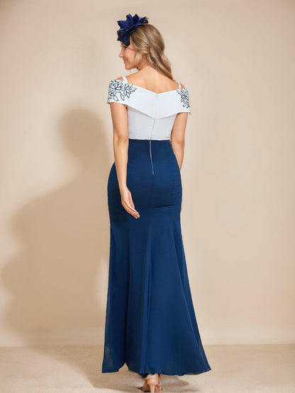 Trumpet/Mermaid Straps Short Sleeves Long Mother of the Bride Dresses with Appliques