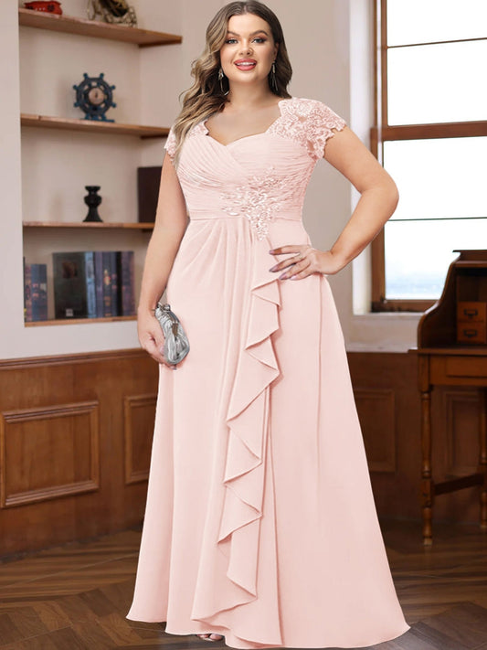 A-Line/Princess Sweetheart Short Sleeves Plus Size Mother of the Bride Dresses with Appliques & Ruffles