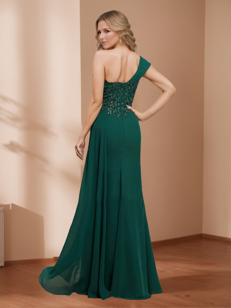 Trumpet/Mermaid One-Shoulder Sequin Appliques Mother of the Bride Dresses Split Side