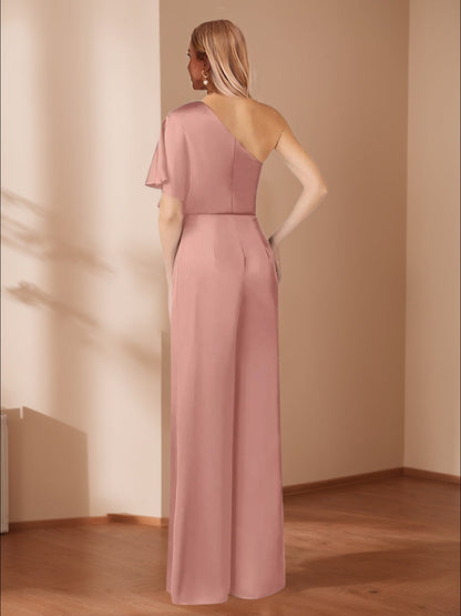 Jumpsuit One-Shoulder Half Sleeves Mother of the Bride Pantsuits