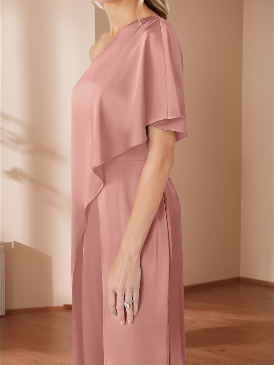 Jumpsuit One-Shoulder Half Sleeves Mother of the Bride Pantsuits