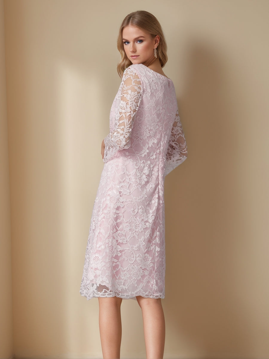 Sheath/Column Scoop Long Sleeves Lace Mother of the Bride Dresses with Jacket