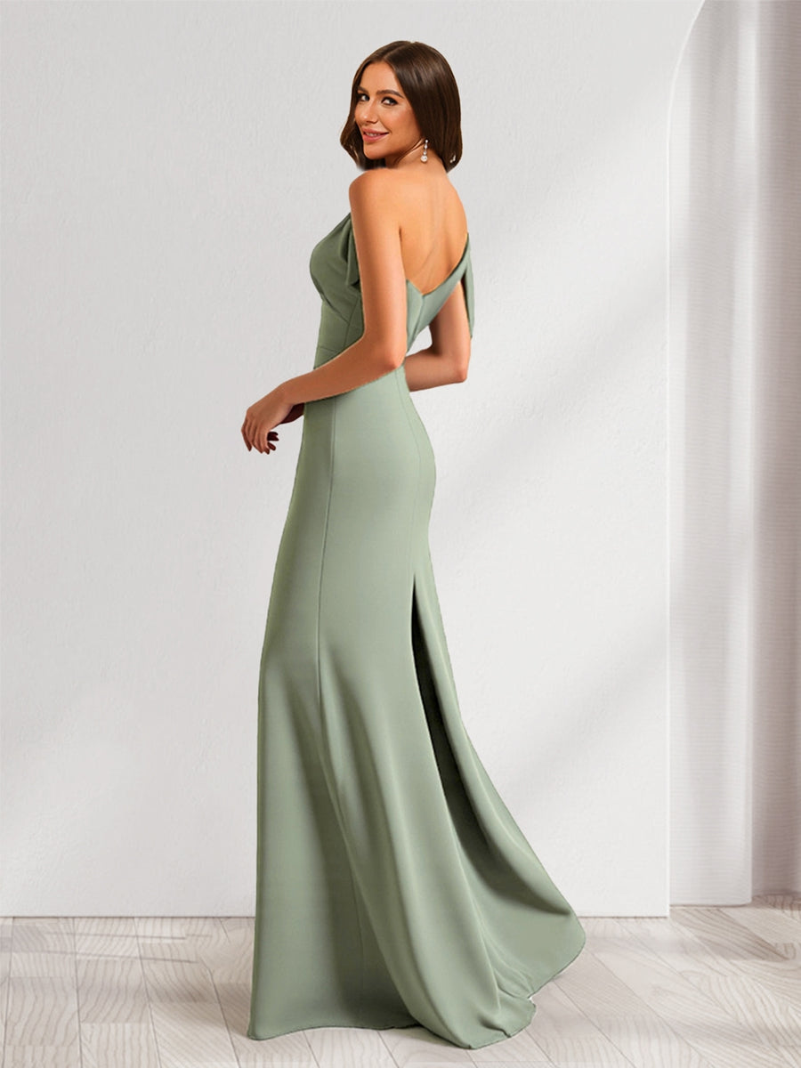 Sheath/Column Asymmetrical One-Shoulder Ruched Long Bridesmaid Dresses