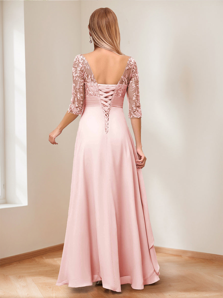 A-Line/Princess V-Neck Half Sleeves Asymmetrical Mother of the Bride Dresses with Appliques