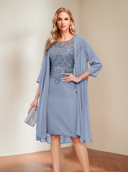 Sheath/Column Scoop Short Sleeves Mother of the Bride Dresses with Appliques & Rhinestone