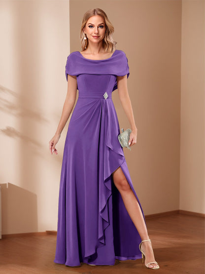 A-Line/Princess Scoop Asymmetrical Mother of the Bride Dresses with Rhinestone & Ruffles