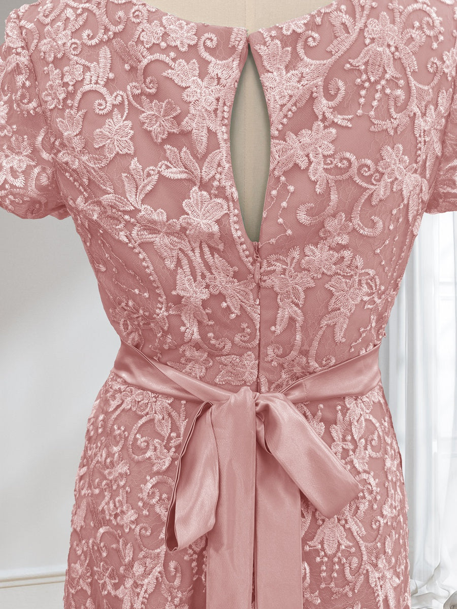 A-Line/Princess Scoop Short Sleeves Mother of the Bride Dresses with Appliques & Beading