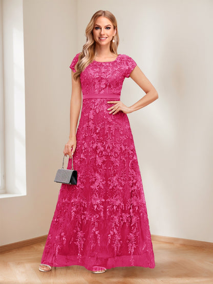 A-Line/Princess Scoop Short Sleeves Mother of the Bride Dresses with Appliques & Beading