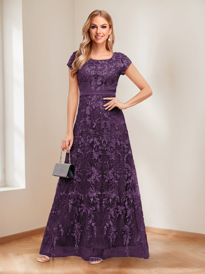 A-Line/Princess Scoop Short Sleeves Mother of the Bride Dresses with Appliques & Beading