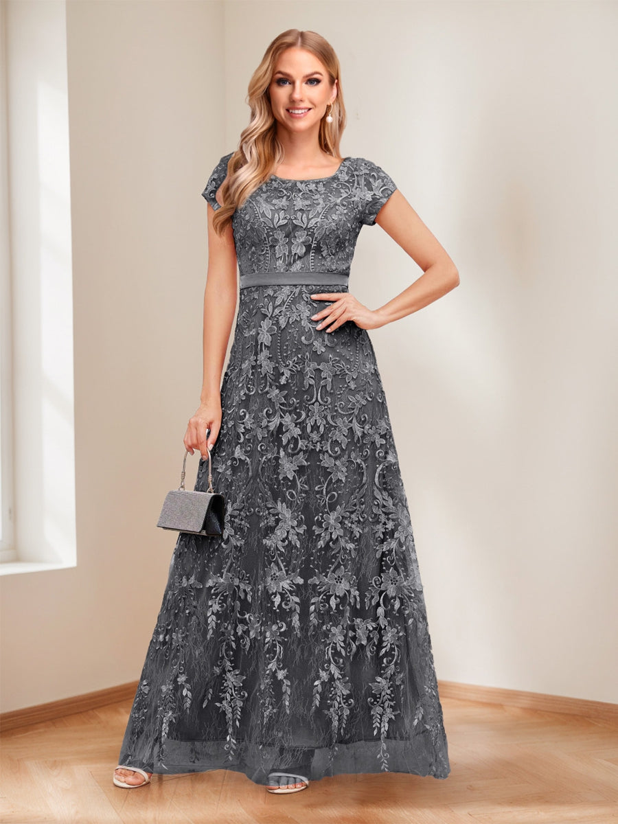 A-Line/Princess Scoop Short Sleeves Mother of the Bride Dresses with Appliques & Beading