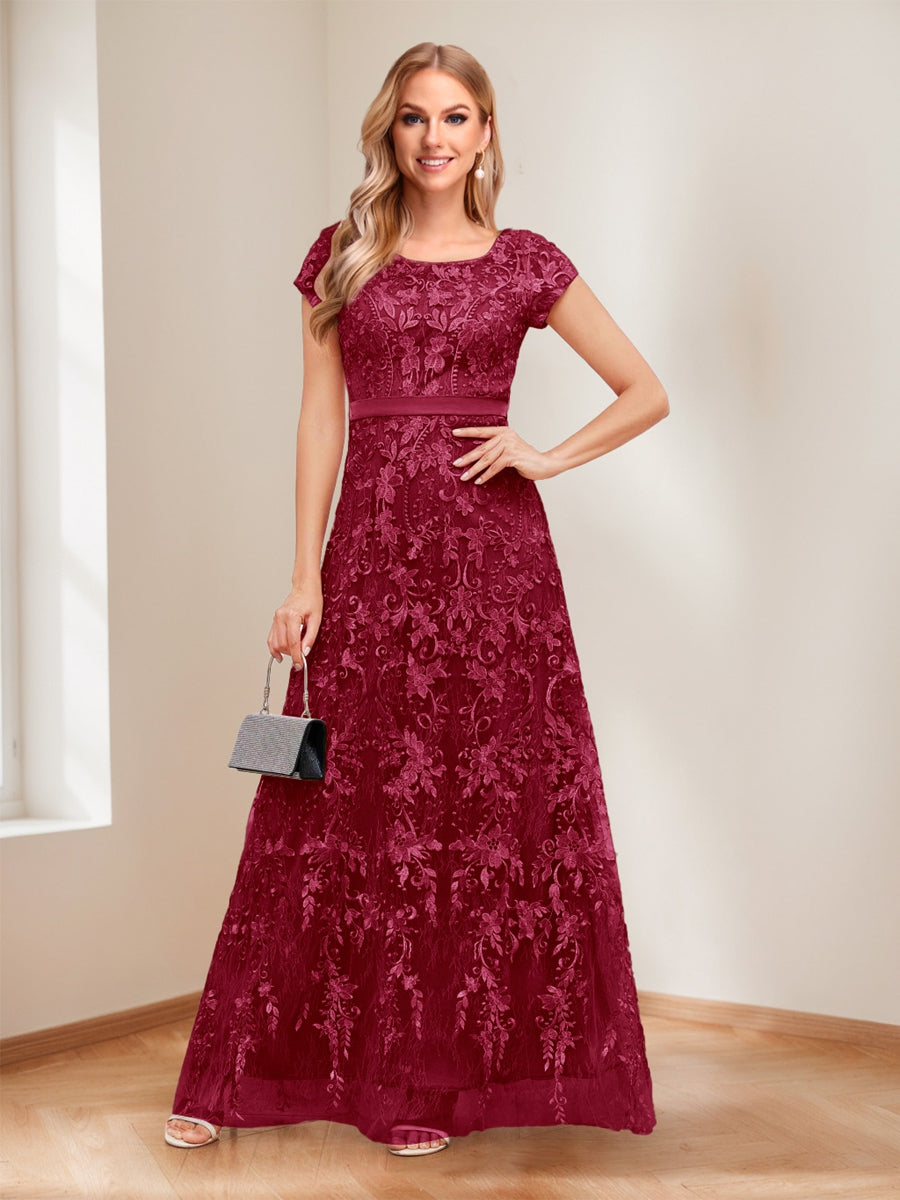 A-Line/Princess Scoop Short Sleeves Mother of the Bride Dresses with Appliques & Beading