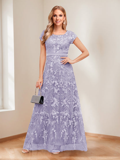 A-Line/Princess Scoop Short Sleeves Mother of the Bride Dresses with Appliques & Beading