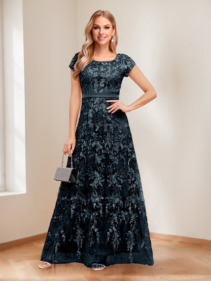 A-Line/Princess Scoop Short Sleeves Mother of the Bride Dresses with Appliques & Beading