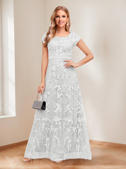 A-Line/Princess Scoop Short Sleeves Mother of the Bride Dresses with Appliques & Beading