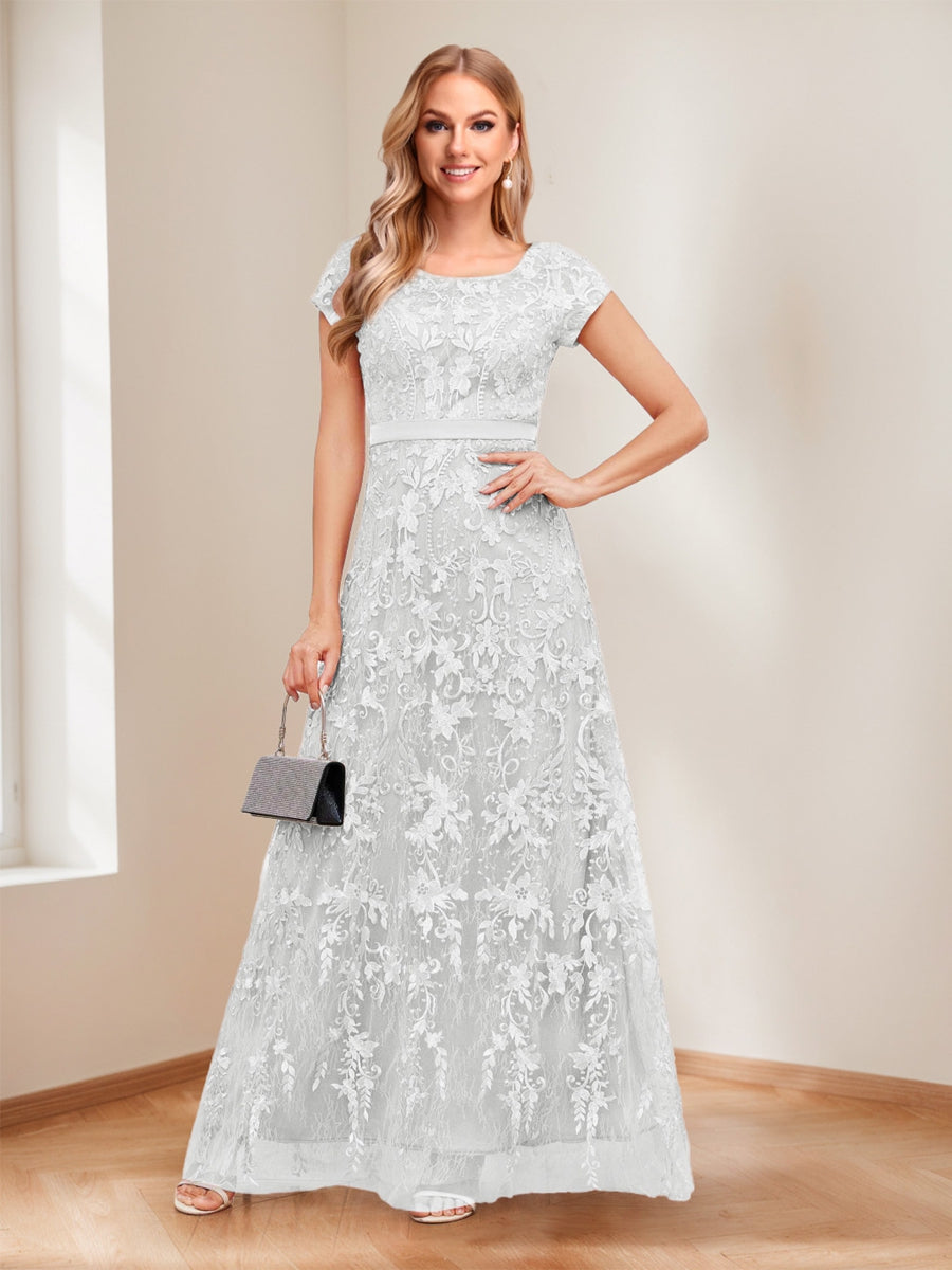 A-Line/Princess Scoop Short Sleeves Mother of the Bride Dresses with Appliques & Beading
